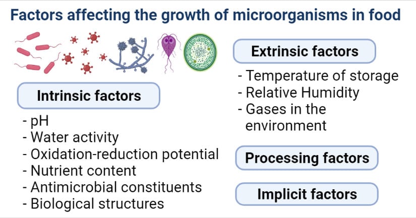 Factors affecting the growth of microorganisms in food