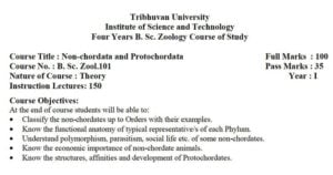 T.U. B.Sc. 1st Year Zoology (Non-Chordata and Protochordata) Syllabus and Notes Link
