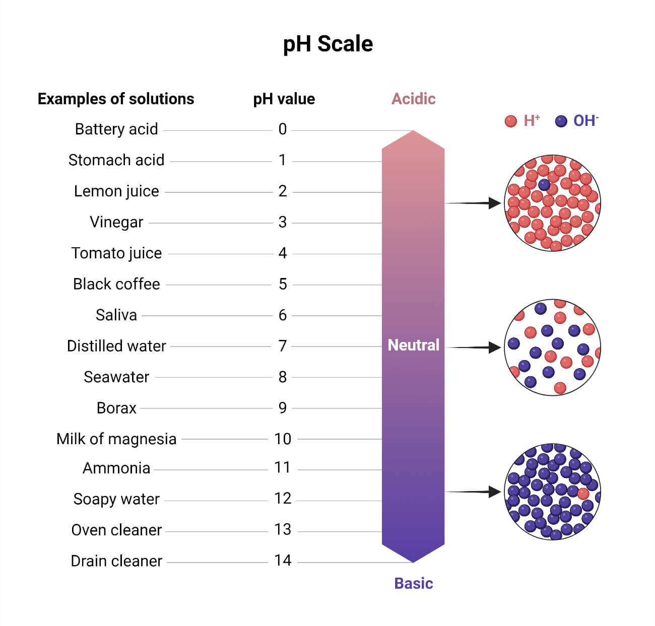pH Scale with Solution Examples